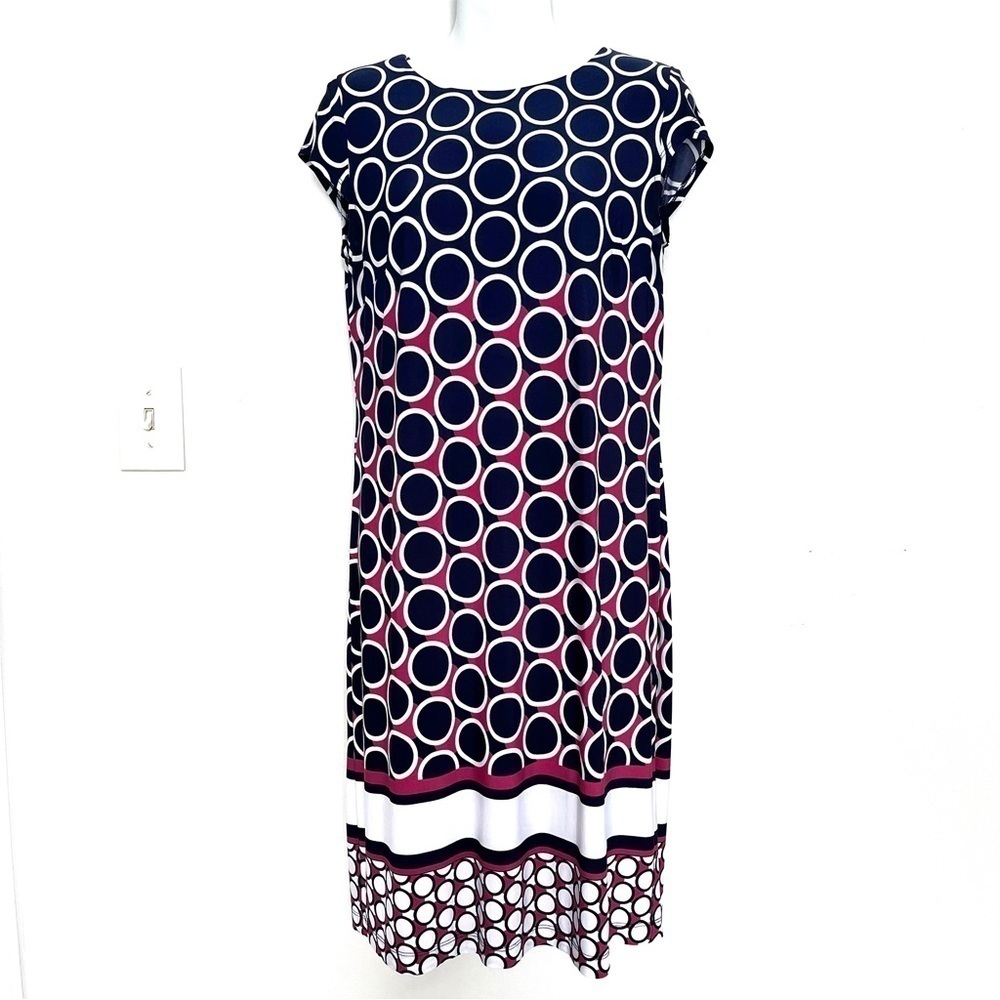 Liz Claiborne Womens Circle Patterned Dress Size S Stretch Summer Midi